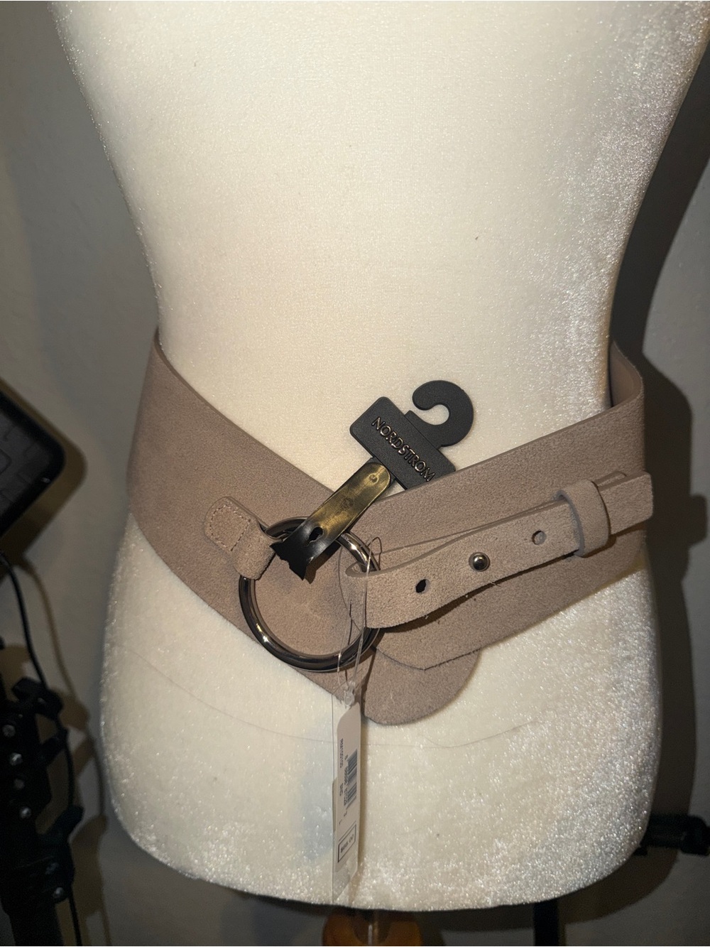 Wide Taupe Suede Belt with Ring Buckle - Women Accessories